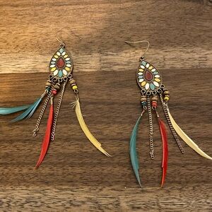 Bohemian Feather Earrings with Multicolor Accents